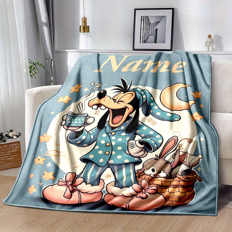 

Customizable & Bunny Cartoon Fleece Blanket - Polyester Chunky Knit Throw For Couch, Bed - Machine Washable, All-season Warmth, Ideal For Christmas, Birthday Gifts