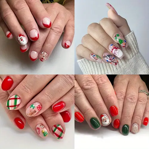 96 pieces of wear nail christmas series cute cartoon santa claus little elk christmas red french nail suitable for womens nail