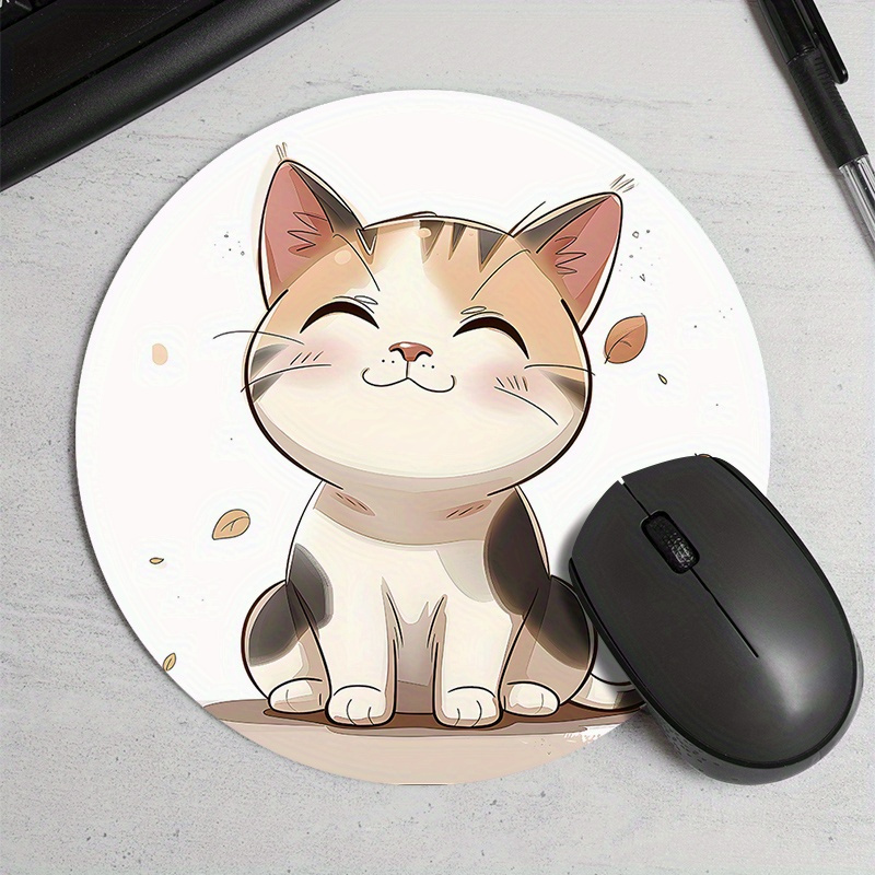 TEMU Round Cat-themed Mouse Pad With Non-slip Base, Cute Animal Design Portable Gaming & Office Mouse Mat, Waterproof & Durable With Comfort Texture, Ideal Gift For Desk Setup