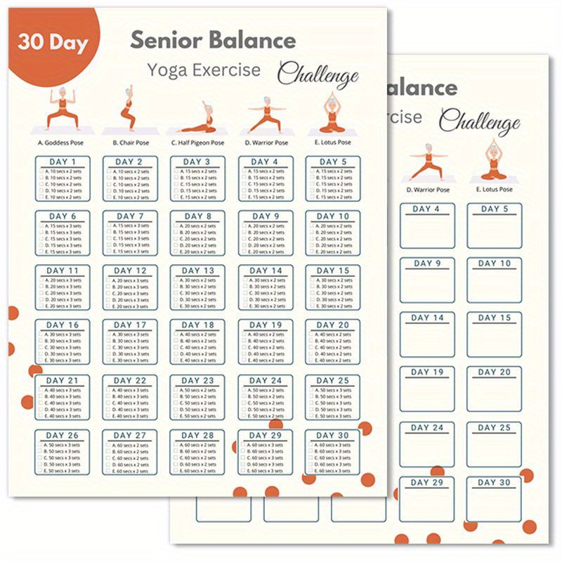 

Room Decor 2pcs 30-day Senior Exercise Challenge Poster, 8x10 Inch Paper Planner For Elderly Fitness, Workout Schedule Set