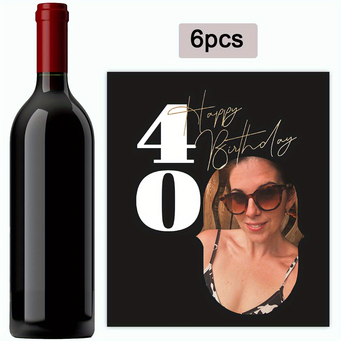 [customization] 6 Photos Customized To 40th Birthday Party Red Wine Bottle Waterproof Tear- Sticker