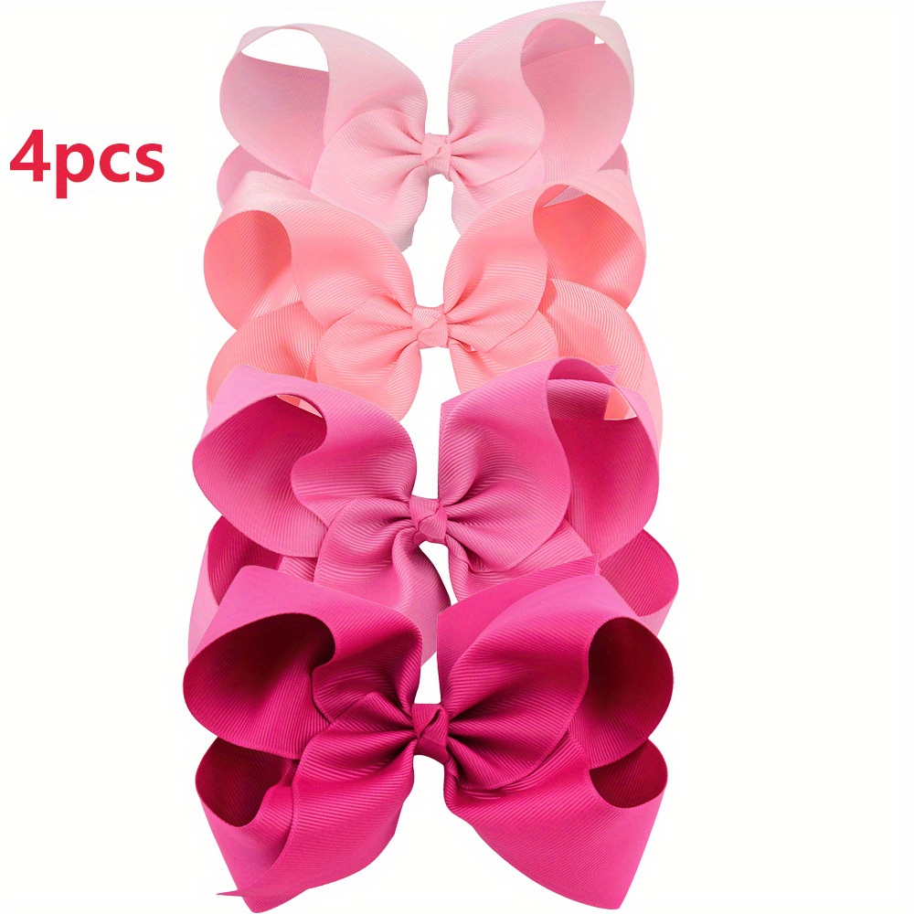 TEMU 4pcs 6in/15.2cm Gradient Ribbon Bow Hair Clip Set Cute Colorful Large Bow Side Clip Duckbill Clip 's Headwear Hair Additions