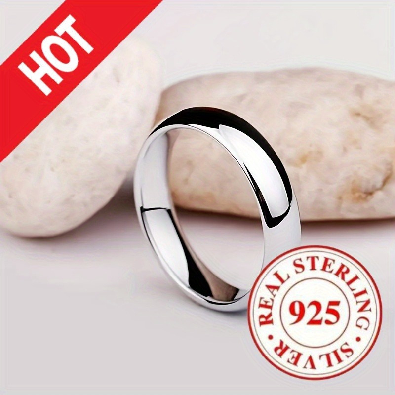 TEMU Elegant 925 Sterling Silvery Ring - Classic Polished Design For Women, Perfect For Daily Wear And Special Occasions