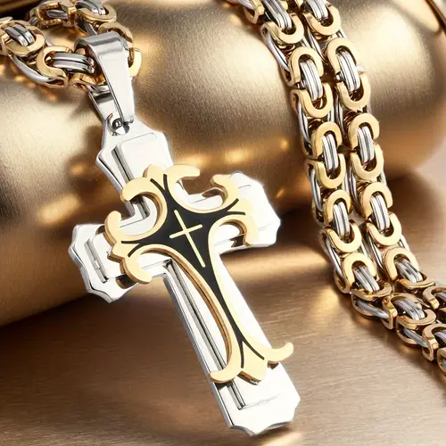 1 retro mens necklace flat handmade chain body with multi layer cross pendant classic punk style interpretation of personality attitude daily casual party unique gift for valentines day anniversary