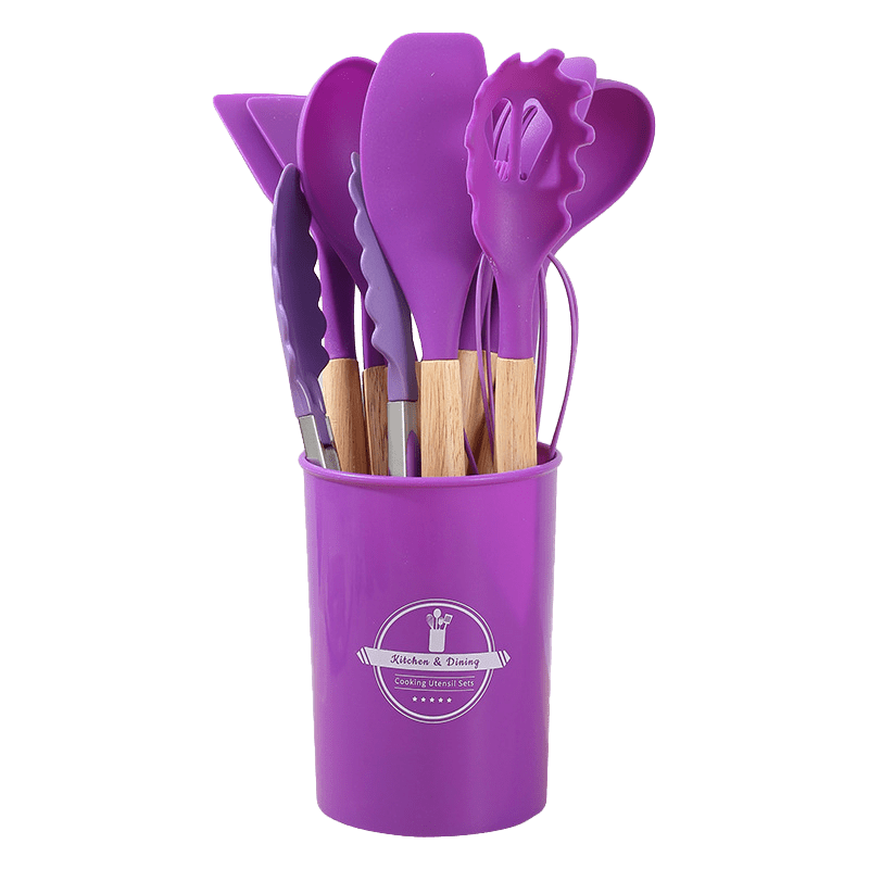 TEMU Silicone Kitchenware -piece Set, Kitchen Set Kitchen , Easy To Store, Medium Kitchenware, , Heat-resistant, Non-slip, Oak Handle, Easy To Clean,