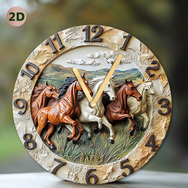 

1pc Silent Equestrian-themed Wall Clock - Wood Fiber Wall Decor With Lifelike Horse Motif, Mute Movement, Ideal For Bedroom, Study, And Living Spaces - 8 Inch, Battery Operated (aa Not Included)