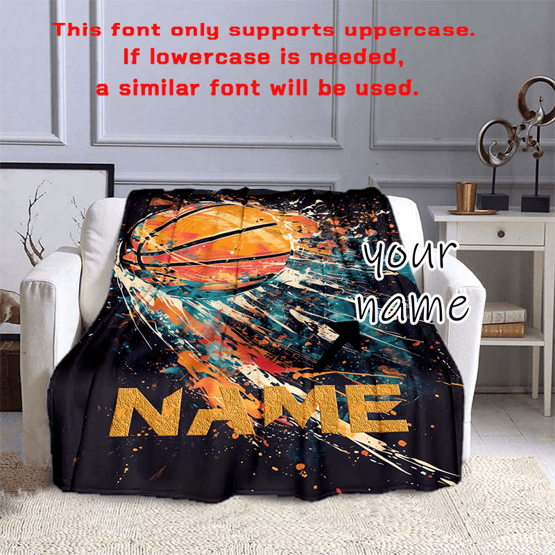 

Customizable Basketball Throw Blanket With Name - Soft Polyester, Cozy All-season, Creative Cartoon Design, Ideal For Birthday And Holiday Gifts