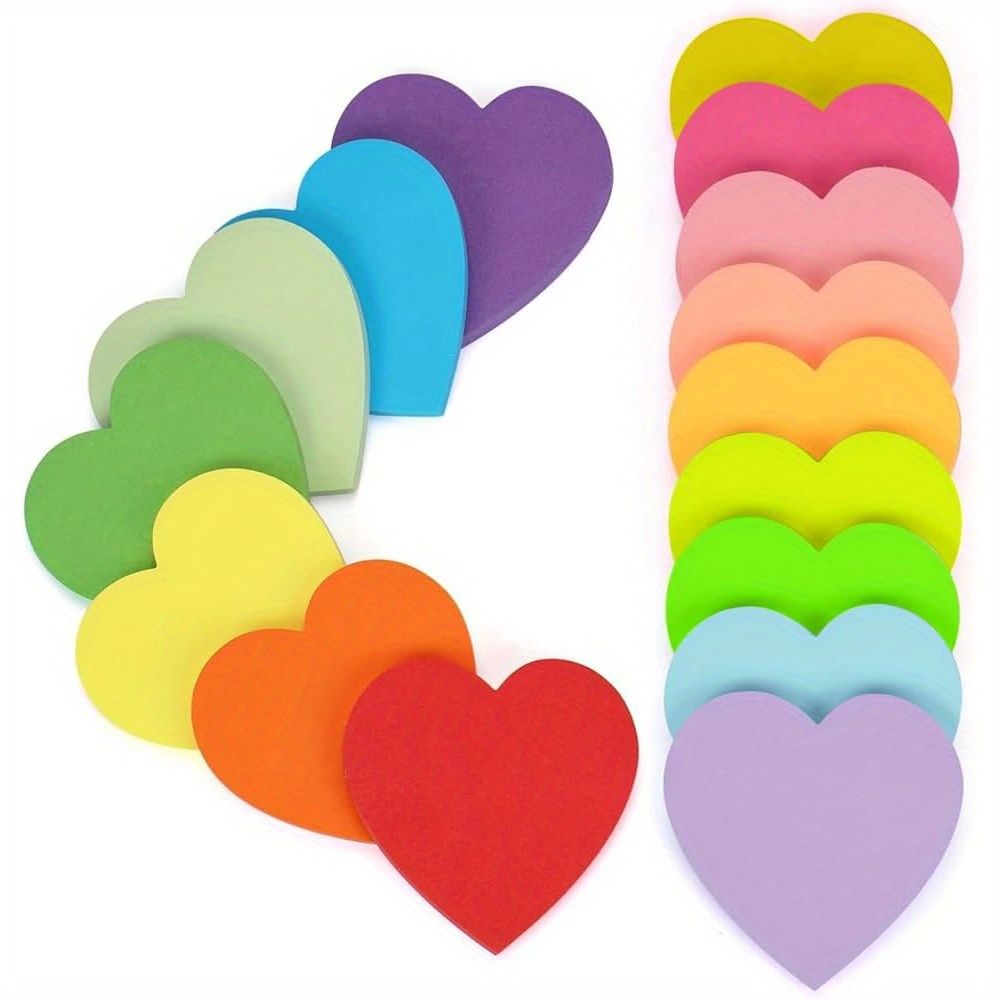 

16pcs /pack Total 480 Notes 3 X 3 Inch Heart-shaped Self-adhesive Notepad Bright And Creative For Reminders For Office, School And Home 16 Colors