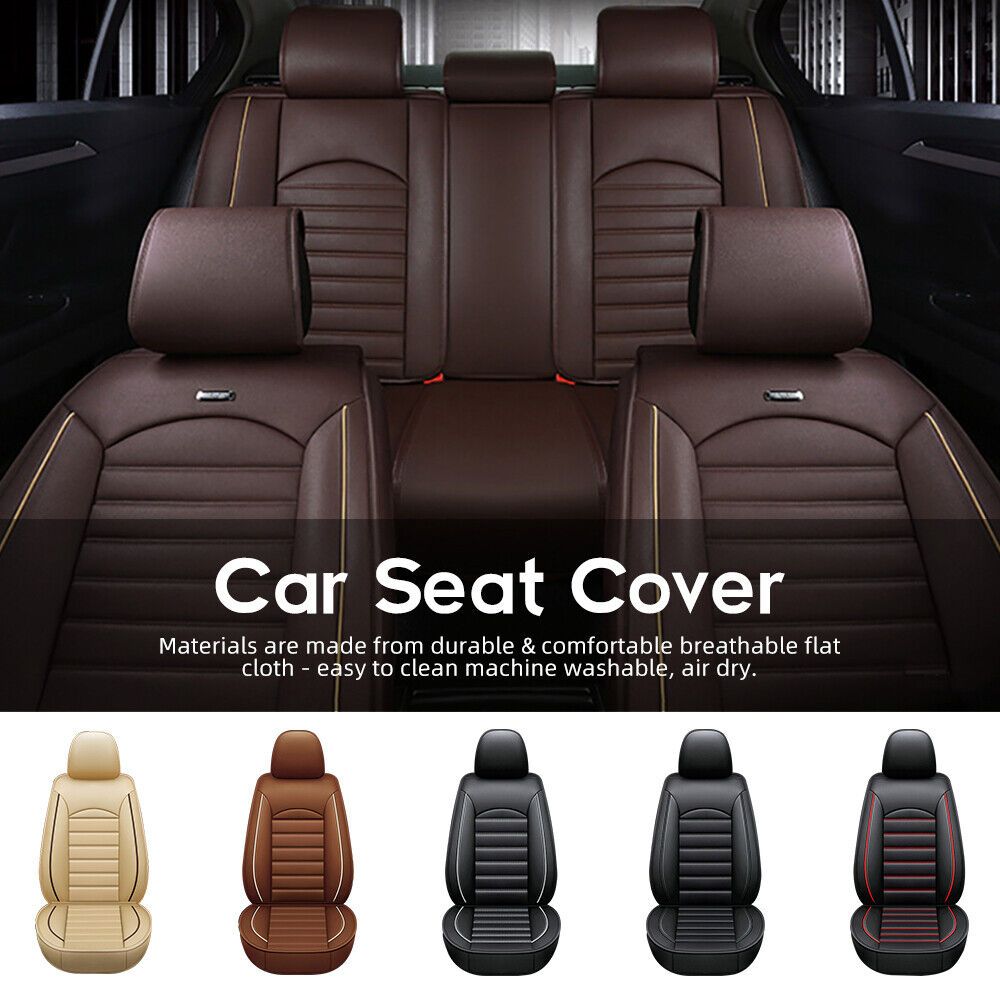 

5 Seat Full Set Car Seat Cover Luxury Leather Front Rear Back Cushion Universal Premium Pu Leather Car Seat For Suvs, Trucks And Van