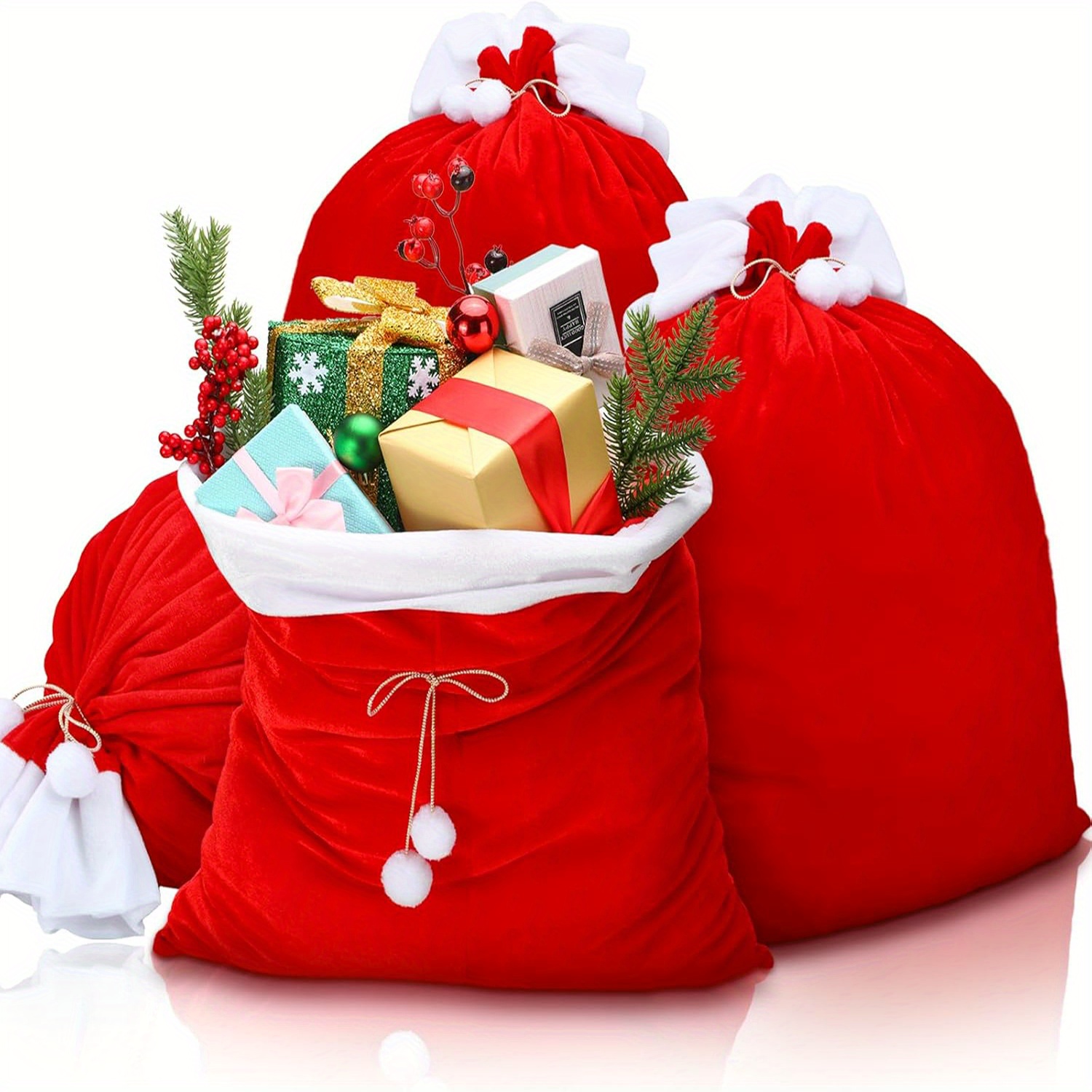 

4 Pieces Red Christmas Santa Jumbo Gift Bag, Reusable Extra Large Sacks Red Soft Christmas Velvet Drawstring Bags For Wrapping Gifts Party Christmas Tree Decor