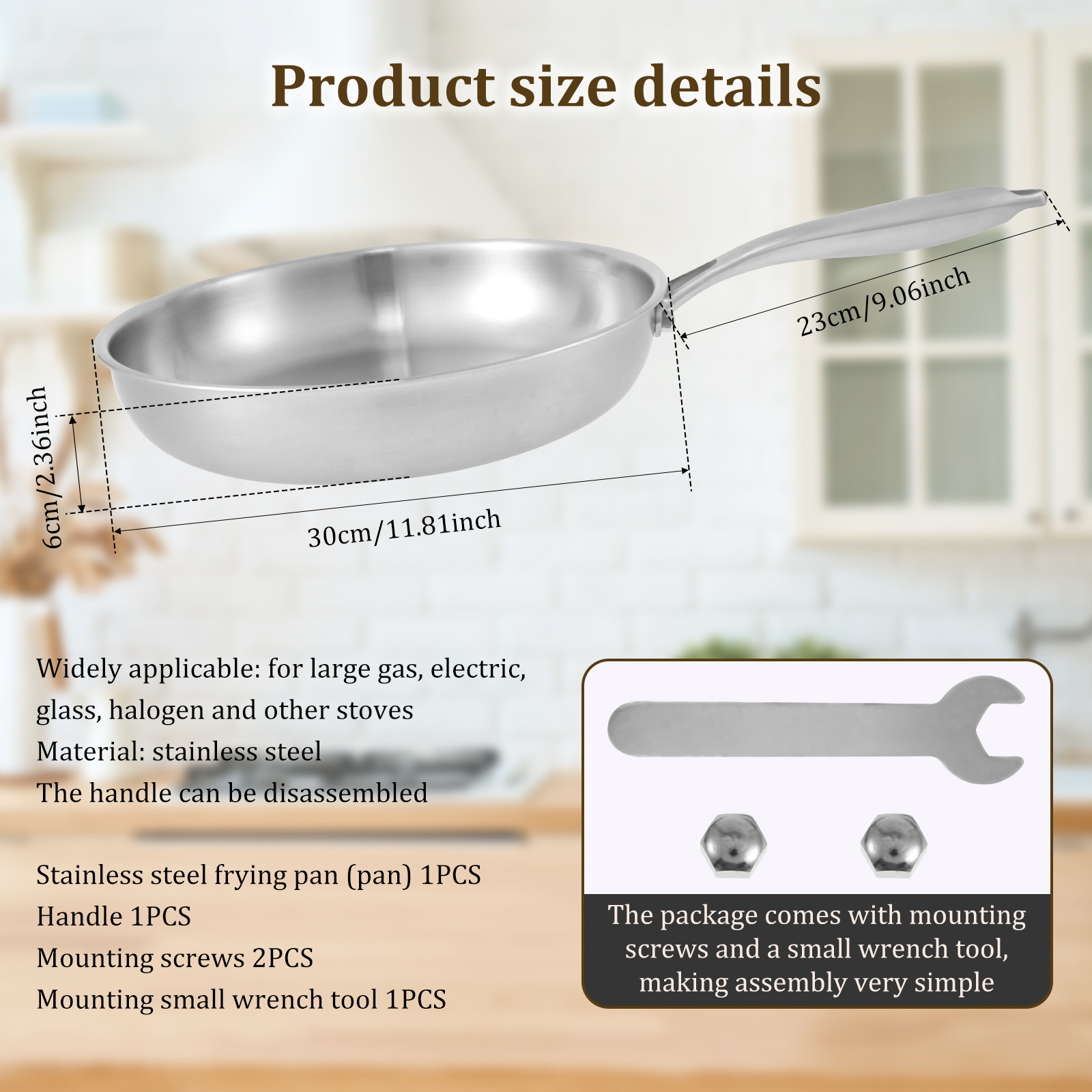 stainless steel frying pan versatile professional cookware safe   heating chefs pans with detachable handle for   stainless steel frying pan set stainless   for cooking stainless   details 5