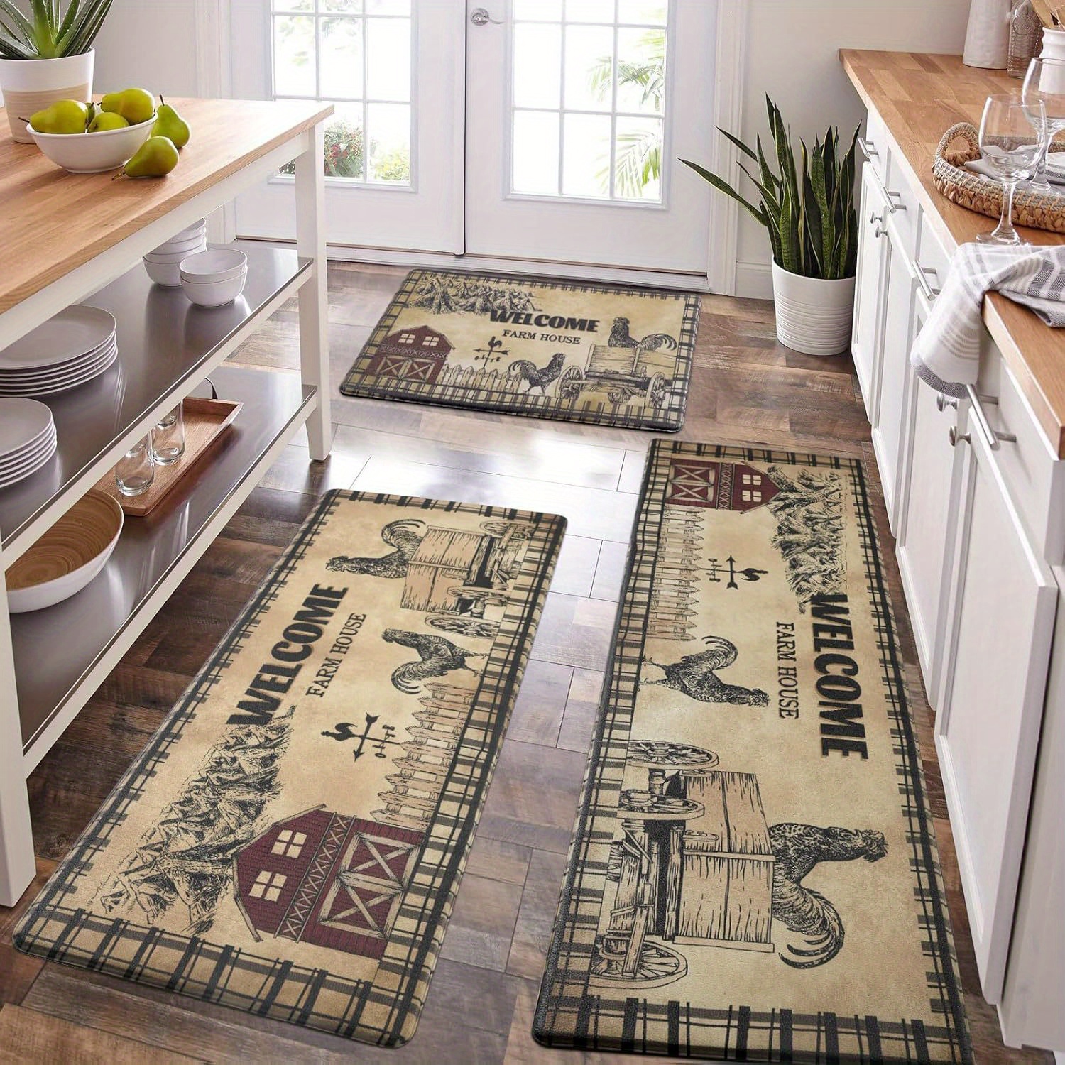 TEMU 3pcs Farmhouse Kitchen Mat, Cushioned Kitchen Rugs Non Slip Kitchen Mats And Rugs Kitchen Floor Mats Rooster