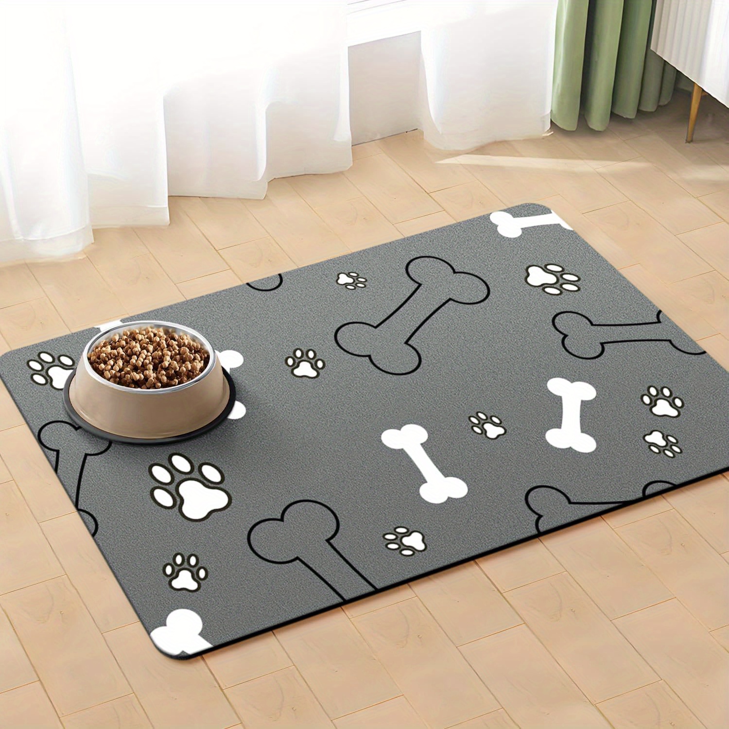 

Tapis d'Alimentation Absorbant à Séchage Rapide pour Chiens & Chats - Tache, Nettoyage Facile, Tapis pour Bols de Nourriture et d'Eau avec Design d'Os