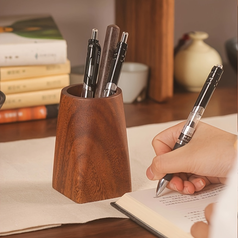 

Organisateur de bureau en bois de noix - Porte-stylo et crayon pour le bureau avec conception légère et portable