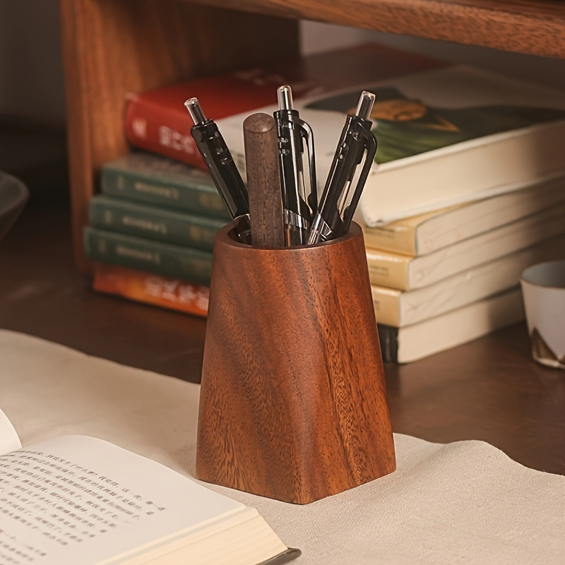 

Elegant Wood Desk Organizer - Spacious Pen & Pencil Holder With Lightweight, Portable Design For Home And Office Use