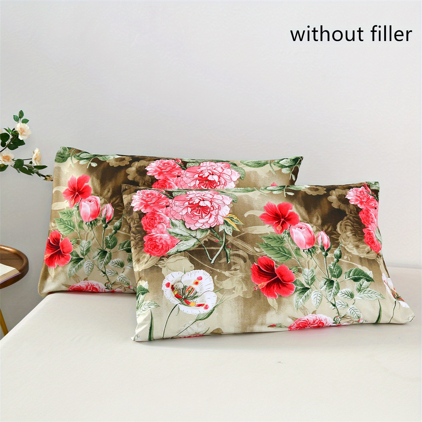 

Set Of 2 Floral Print Pillowcases - Soft Texture, Skin-friendly And Breathable Polyester, Woven, Flat , Sanded Craftsmanship – Machine Washable Covers (no Filler Included)