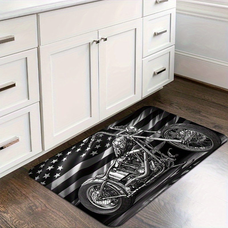 

Vintage Motorcycle Print Door Mat - Non-slip, Absorbent Flannel Fabric For Kitchen, Living Room, Bedroom, Laundry & Bathroom - Machine Washable Home Decor