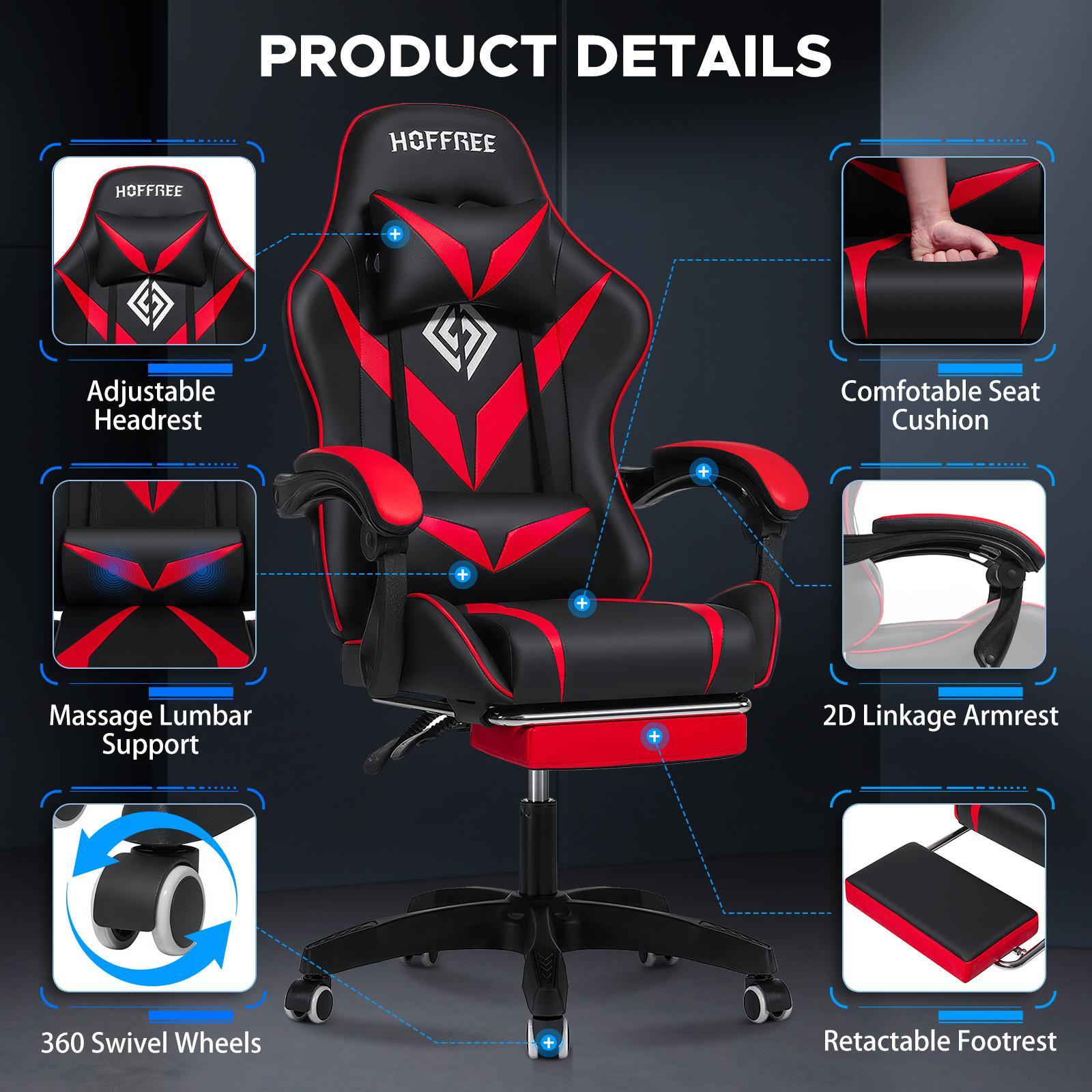 

Led Massage Gaming Chair For Christmas Gift Computer Gamer Chair With Footrest And Lumbar Support Reclining Pc Game Chair With Headrest For Gaming Room