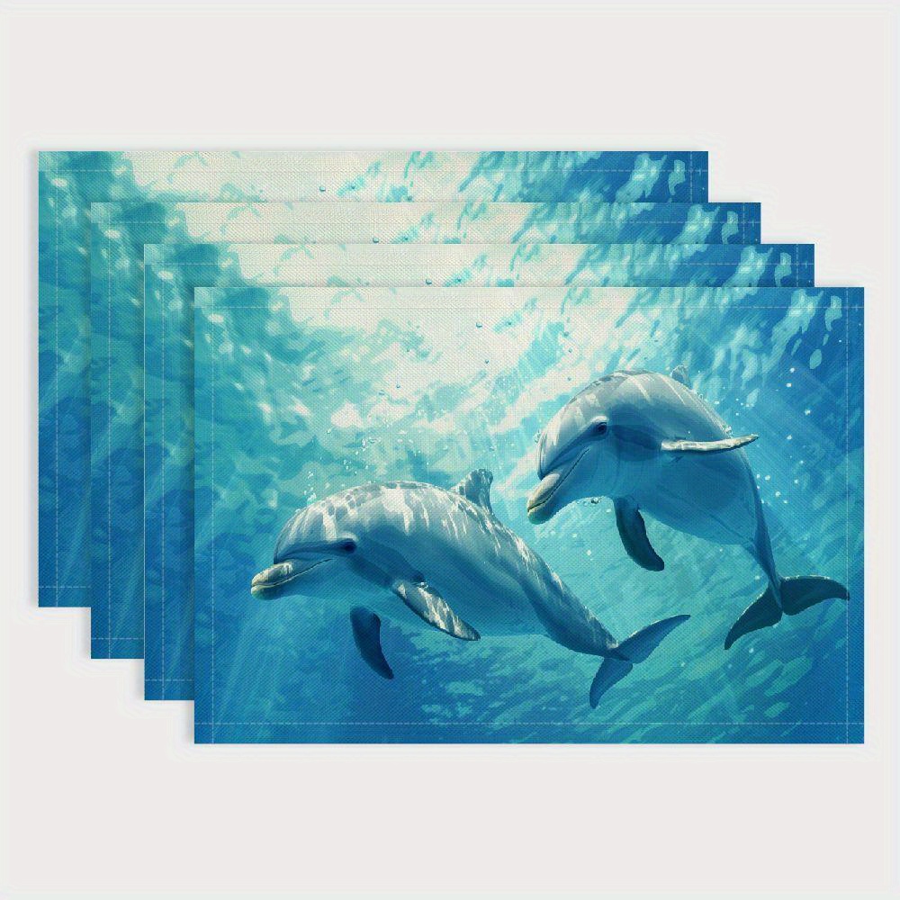 

Set Of 4 Dolphin-themed Table Mats Made Of Linen, Parties, Holiday Gatherings, Birthday Celebrations, Christmas Events, Restaurants, Buffets, And Home Decor.