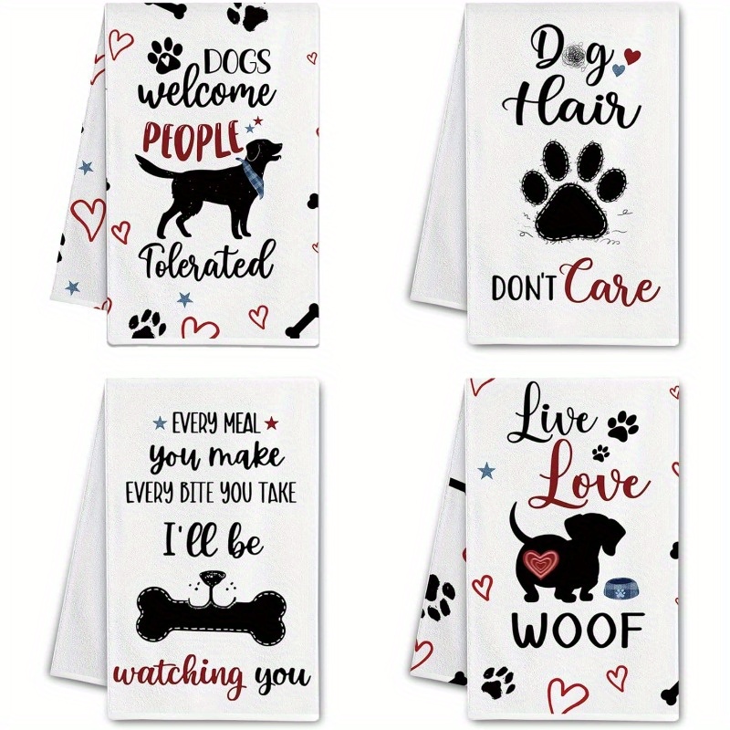 

4-pack 18x26 Inch Polyester Kitchen Towels, Contemporary Dog-themed Dish Towels, Soft And Absorbent, Machine Washable, For Home, Kitchen, Restaurant, Holiday Party, Dinner Reception Decor