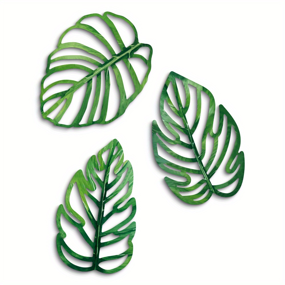 Image of Putuo Decor 3pcs Set Of Wooden Signs Featuring Palm Leaves, Ideal For Wall Art Decoration In Homes, Farmhouses, Living Rooms, Cafes, And Shops, Makes A Great Gift