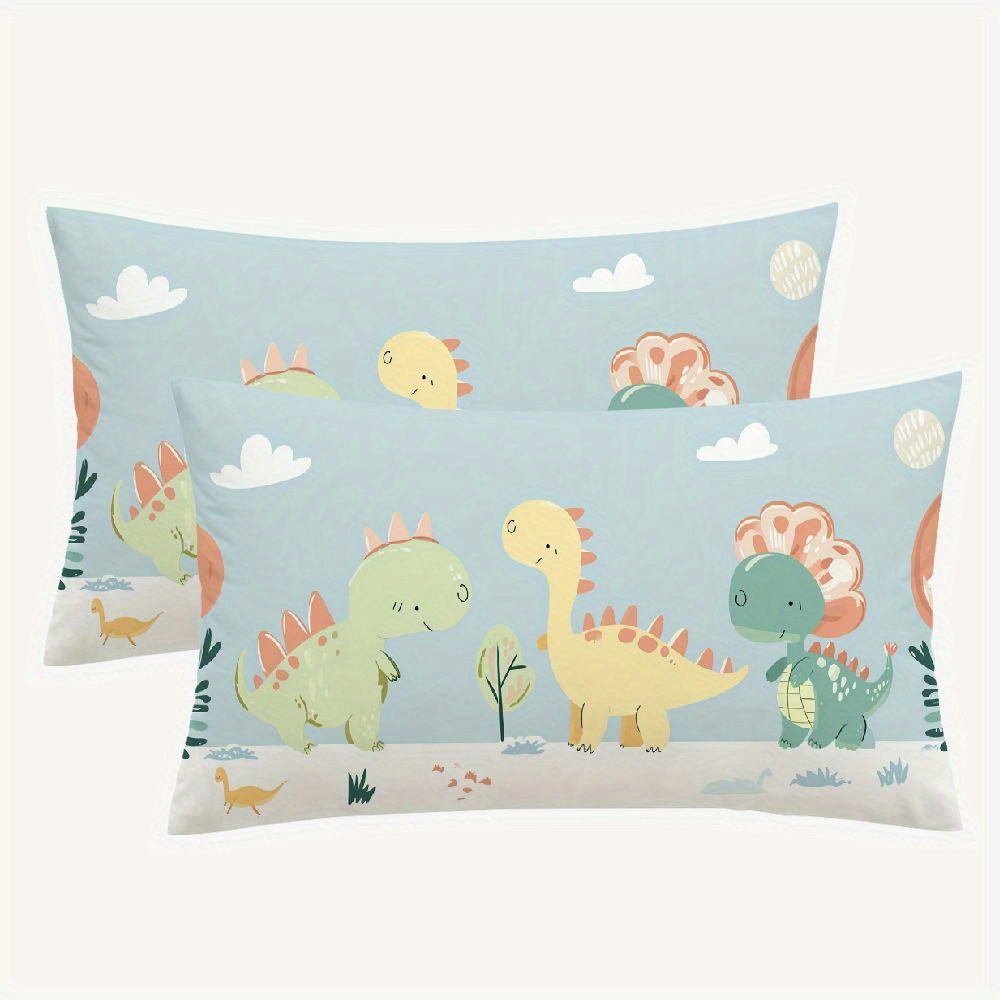 

2pcs Cute Dinosaur Double-sided Throw Pillow Covers, 12x20 Inch, Soft Plush With Zip Closure - Ideal For Decor