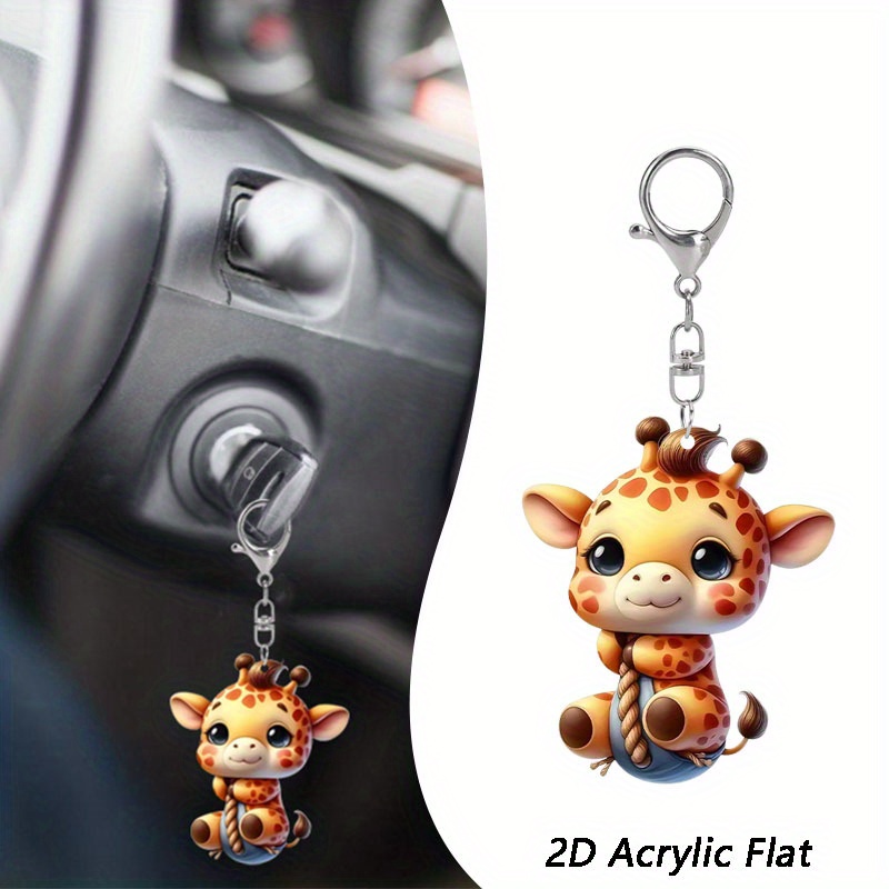 

1pc Fashionable Giraffe Keychain - Cute Acrylic Animal Pendant Key Ring For Car And Home, Double-sided Printing, Charming Mini Bag Decoration, Perfect Holiday & Christmas Gift