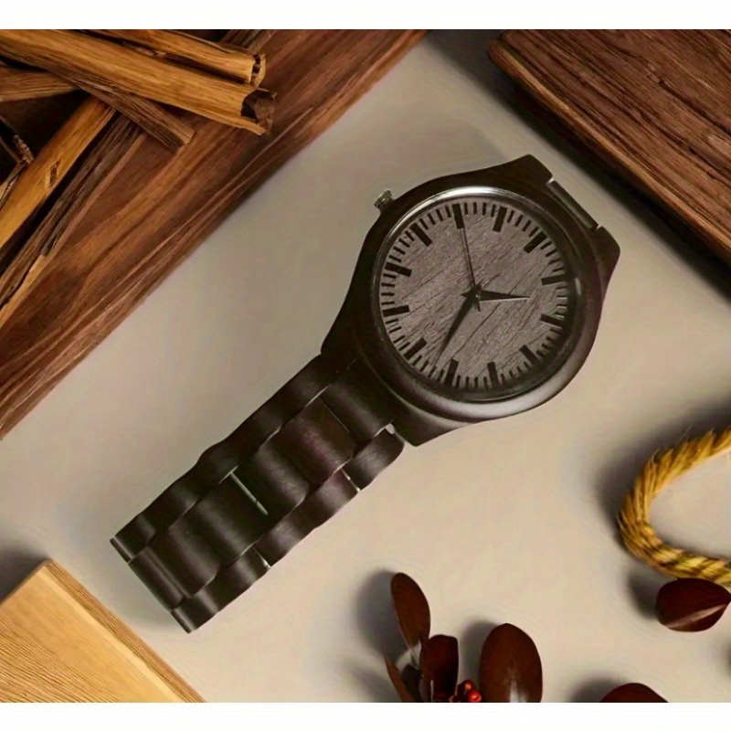 1st elegante heren quartz horloge klassiek sandelhout zwart