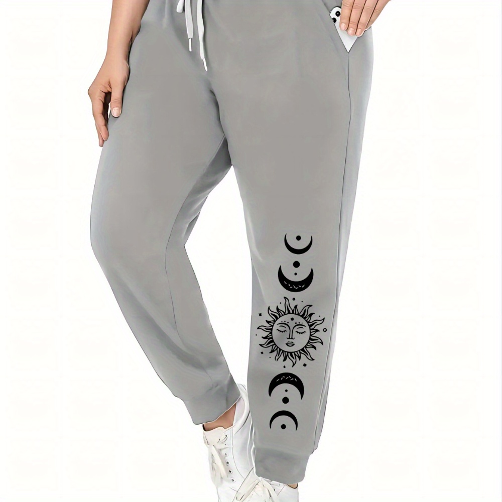 

Vibrant Workout, Women's Plus Size Casual Running Pants With Sun Print - Waist, Stretchy Polyester, Machine Washable - Sports & Casual Attire