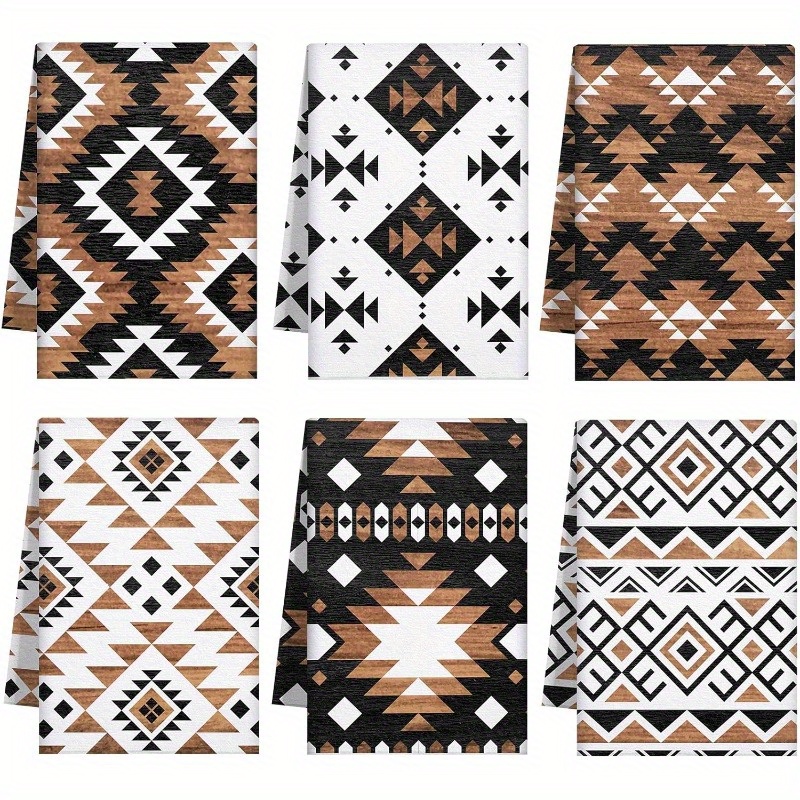 

6pcs Set Of Polyester Kitchen Towels - 18x26" Retro Aztec-inspired, Machine Washable, Cooking & Dining Decor, Ideal For Home And Restaurant Use