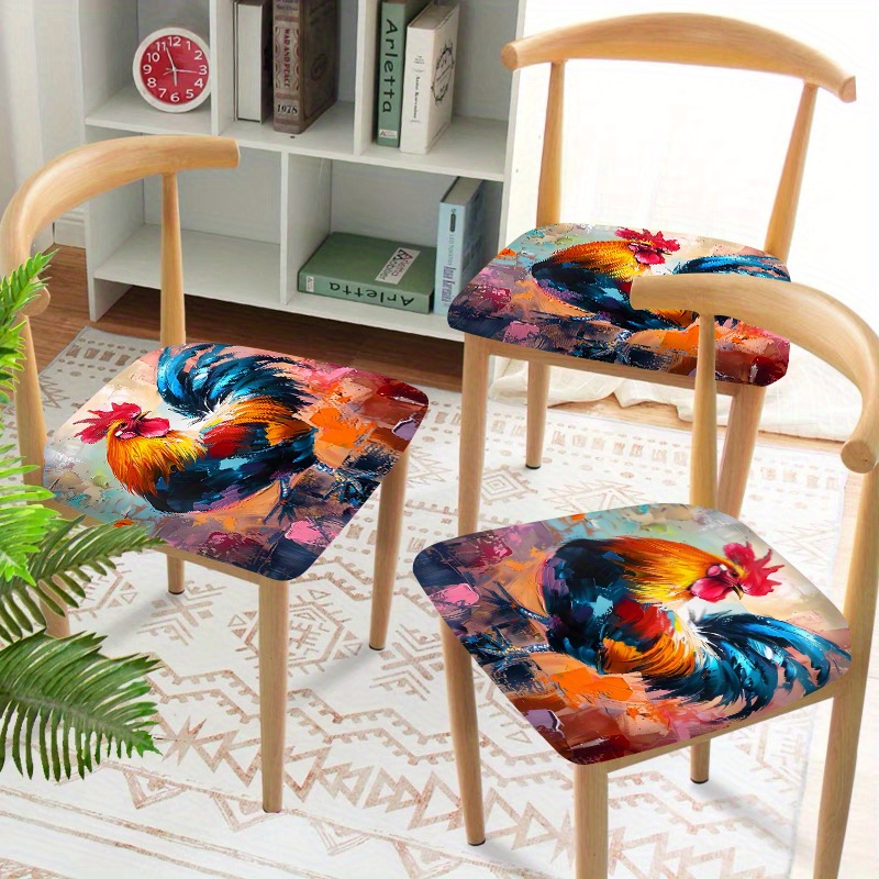 

2/4/6pcs Modern Rooster Printed Chair Cushion Covers - Protective, Dustproof, And Easy To Clean - Suitable For Dining Room, Living Room, Office, And Home Decoration