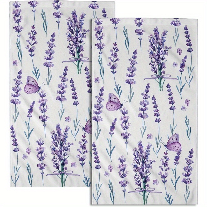 

2-piece Set, 18x26 Inch, Lavender Butterfly Kitchen Towel, Contemporary Style, Soft Polyester, Machine Washable, Rectangular, Fantasy , For , Baking, Party Decor