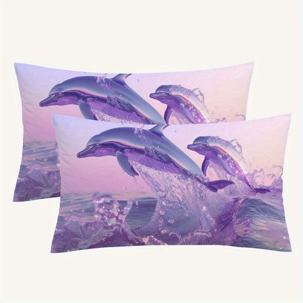 

Dolphin Jumping Pillow Covers Set Of 2 - 12x20 Inch, Short Plush Polyester, No Electricity Needed, Zip Closure For Home And Room Decor