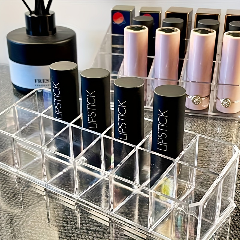 

Clear Acrylic Lipstick Organizer - 12-slot Desktop Makeup Storage Box, Durable Plastic Cosmetic Display Case