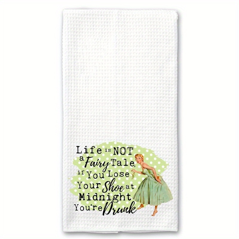 

18x26 Inch Woven Polyester Blend Dish Towel With Vintage Pin-up Design - Modern Style, Machine Washable, Super Soft Waffle Weave Kitchen Towel, Space Themed, Funny Quote Dish Cloth For Home & Gift