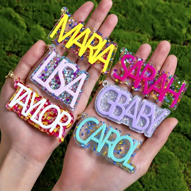 

Personalized Acrylic Name Keychain With Glitter - Elegant Custom Keyring With Charm And , Ideal For School , Unique Back-to-school, , And Christmas Gift