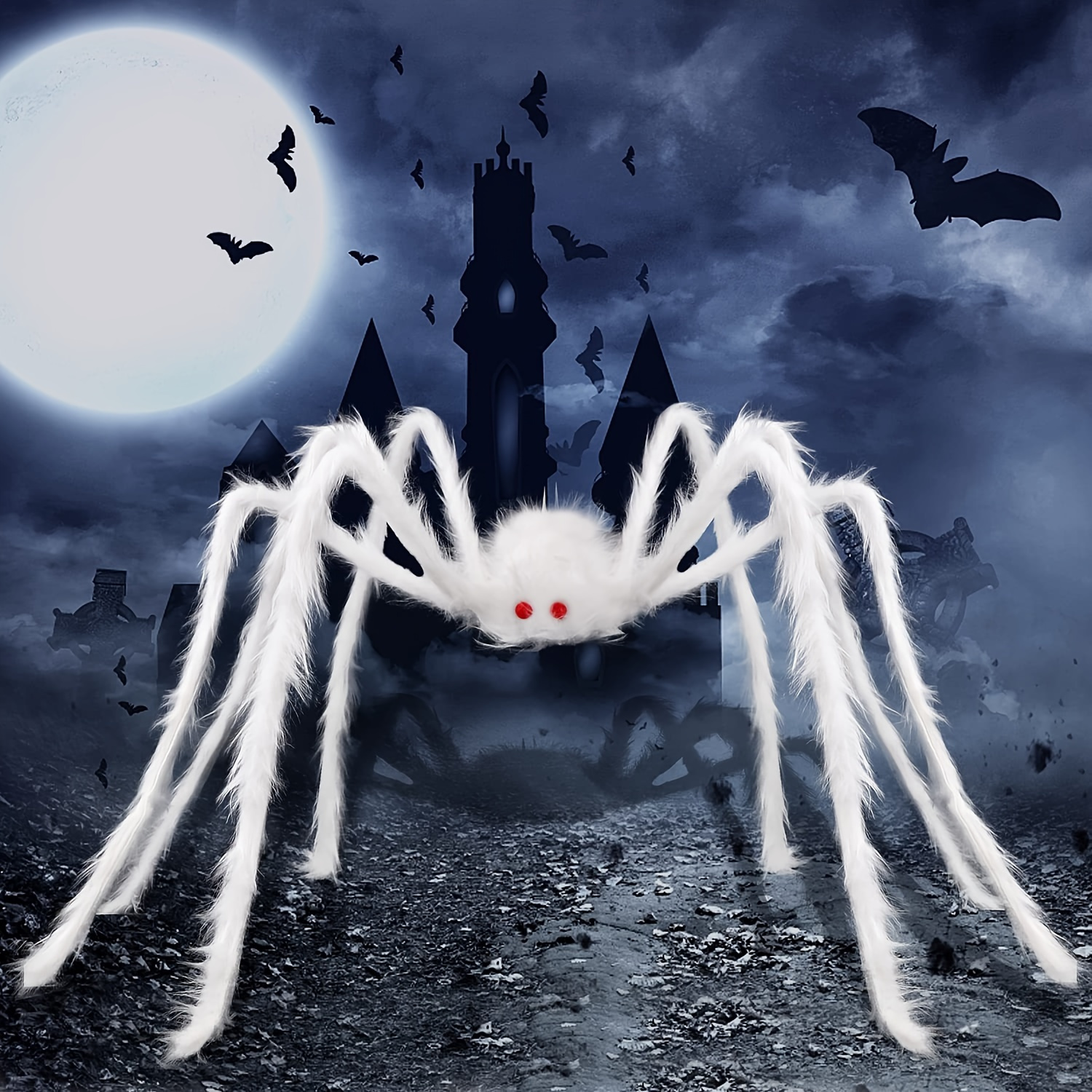 

Realistic White Hairy Spider - Decor, Indoor & Outdoor Use, No Power Needed