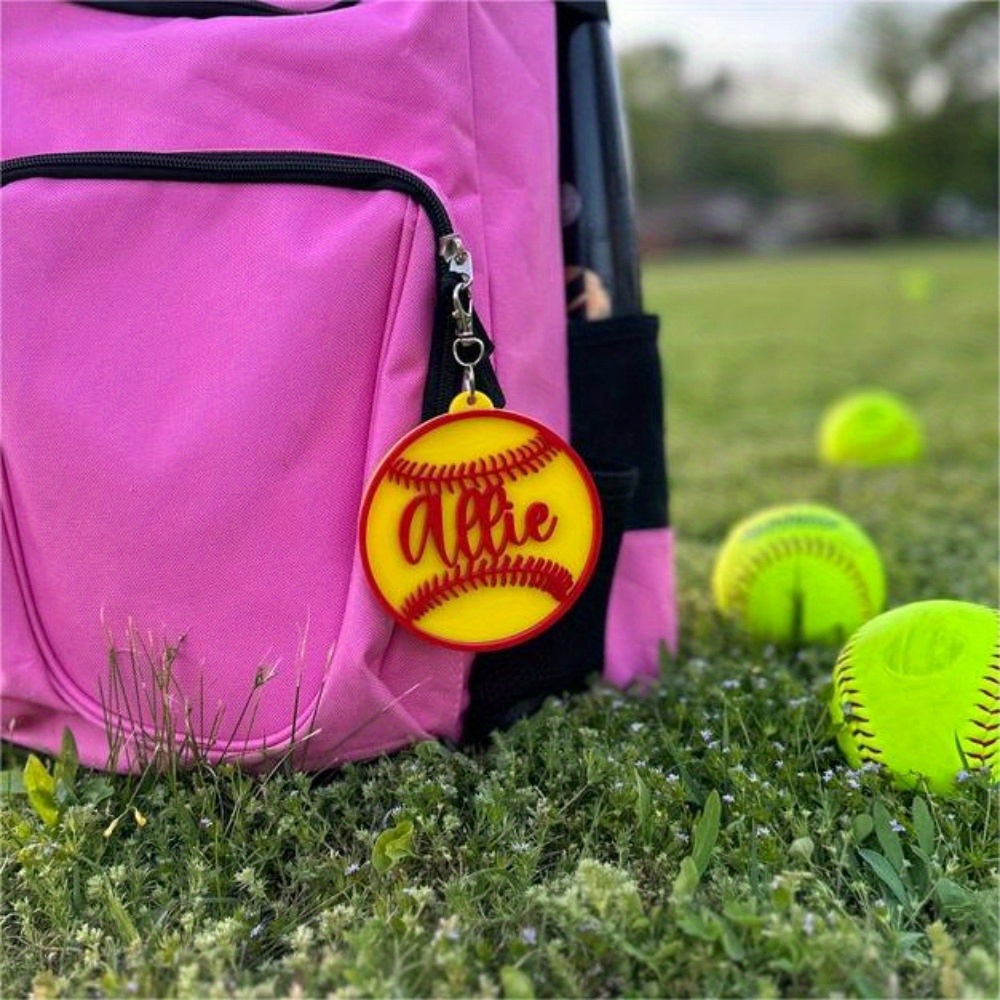 

1pc Personalized Acrylic Baseball Softball Name Tag Charm - Custom Letter Keychain For Tote Bags, Gifts , Unique Valentine's Day, Halloween, Christmas Décor Accessory Without Electricity