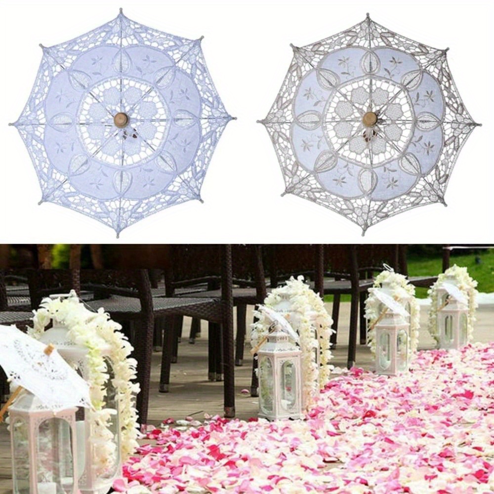 

Elegant Lace Parasol Umbrella 10.24/16.93in - Vintage Protection For Bridal, Wedding Decor & , Fabric With Wooden Handle, Cute Umbrella