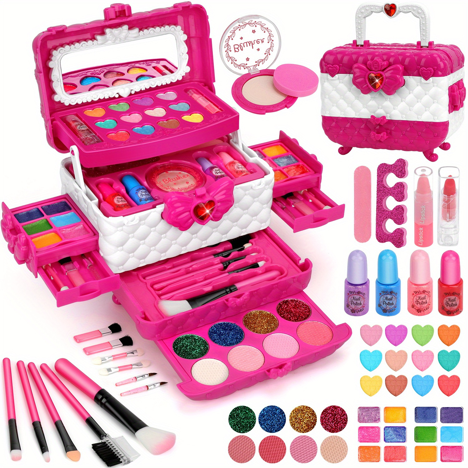 54-teiliges kosmetikset für mädchen – waschbares make-up-spielzeug, kinderkosmetik-set, geburtstagsparty-geschenk, weihnachtsgeschenke,   für mädchen ab 3 jahren (rosa)