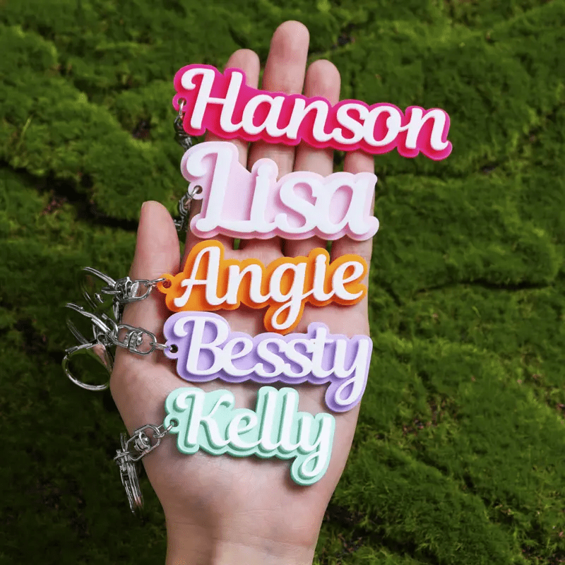 

Custom Acrylic Name Keychain - Personalized 3d Id Double-layer Charm With Golden/silvery/rose Accents, Backpacks & Gifts