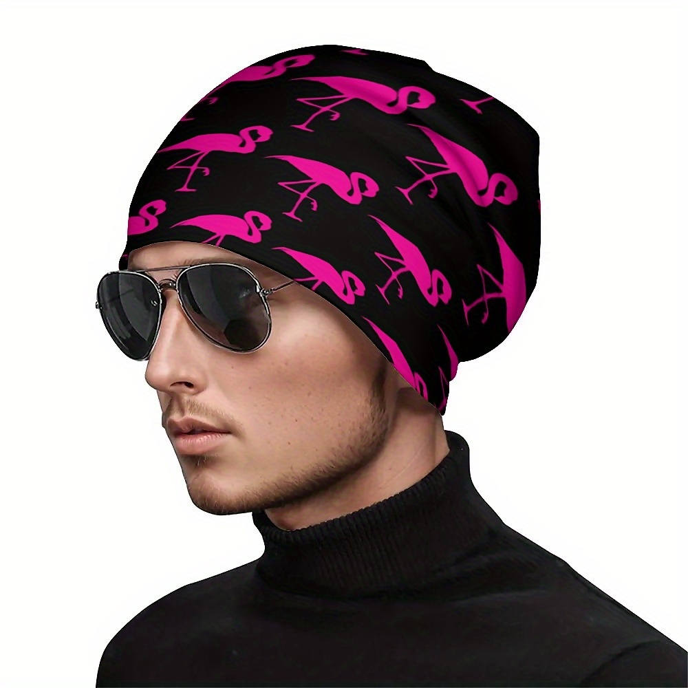 

Unisex Flamingo Pattern Knit Beanie Hat - Adjustable Cuff, Soft, Lightweight, Stretchy, Warm, Slouchy, Loose Fit, Street Style Skull Cap - Ideal For Hip Hop Fans, Everyday Wear, Perfect Gift