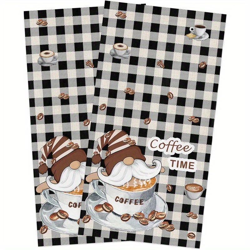 

coffee Time" Gnome Dwarf Cup Towels: 2 Pieces, 18" X 26", Black And White, Absorbent Kitchen Towels, Modern Design, Machine Washable