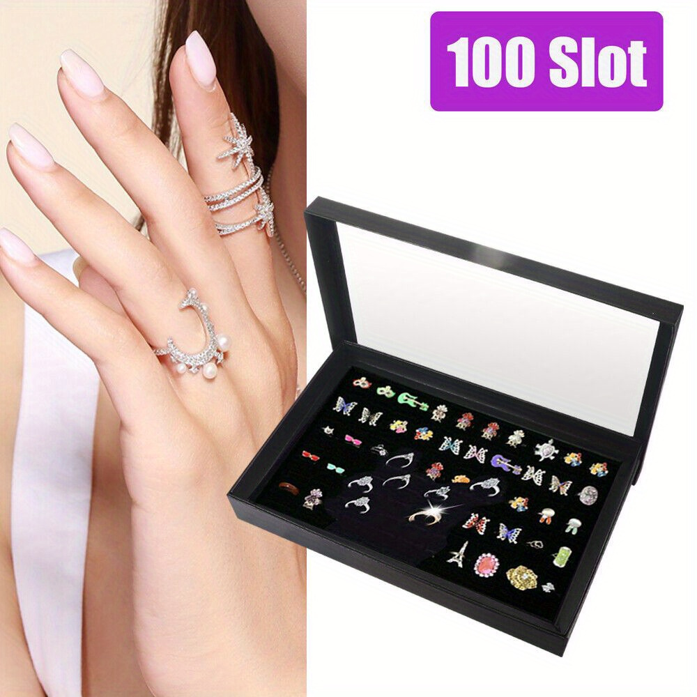 TEMU Tray Stand For Storing Earrings And Rings With 100 Slots, Jewelry Boxes