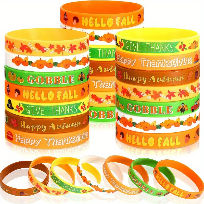 

20pcs Thanksgiving Silicone Bracelets - Autumn Themed Rubber Wristbands, Non-electric Party Favors & Decorations For Adults