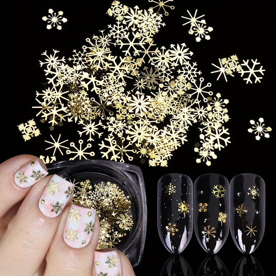 

Holographic Golden Snowflakes Nail Sequins 3d Metallic Slice Winter Christmas Nail Art Paillette Manicure Decorations For Women Girl Diy Supplies Nail Accessories