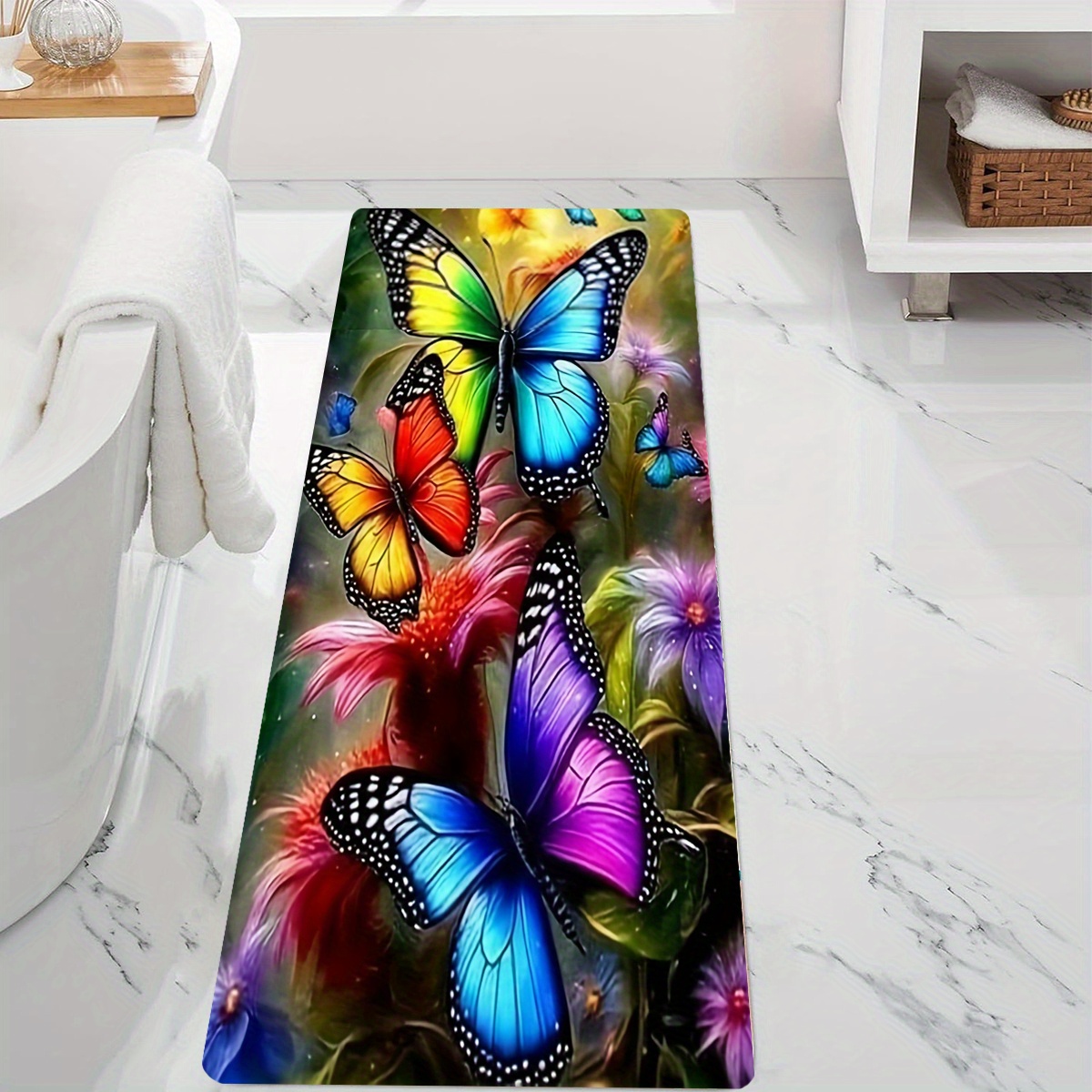 

1pc Vibrant Pattern Bath Mat - 1cm , Non-slip Polyester, Machine Washable, Rectangular Bathroom Rug With , Ideal For Home Decor And Bathroom Safety, Bathroom Decor And Accessories