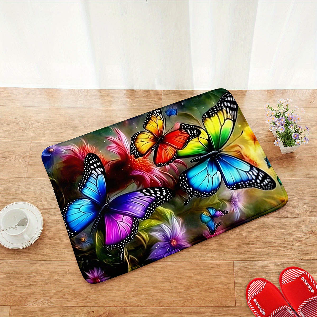 TEMU 1 pieza, Alfombra con de mariposas, Adecuada para el área del baño, Tapete de baño, Tapete para bañera, Felpudo para puerta de baño, Alfombra de