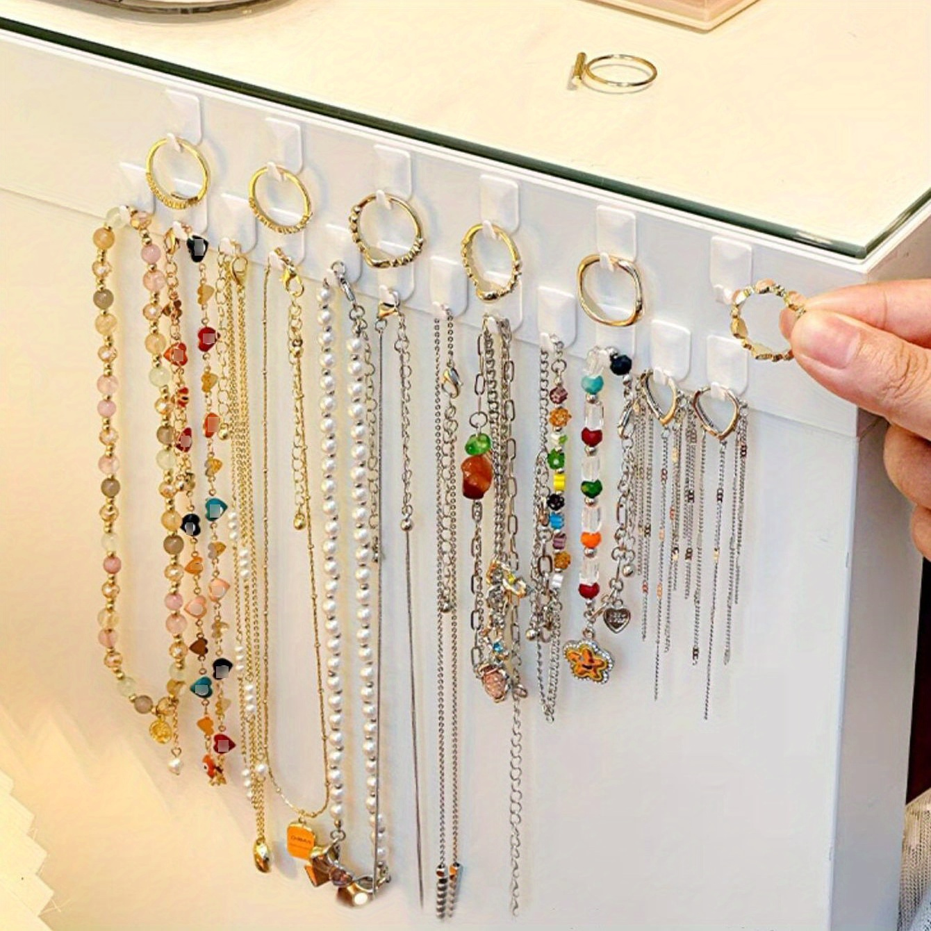 Juego de 9/17 Mini Ganchos para Almacenamiento de Joyas y Accesorios, Ganchos Adhesivos de Plástico sin Taladrar, Ganchos de Utilidad