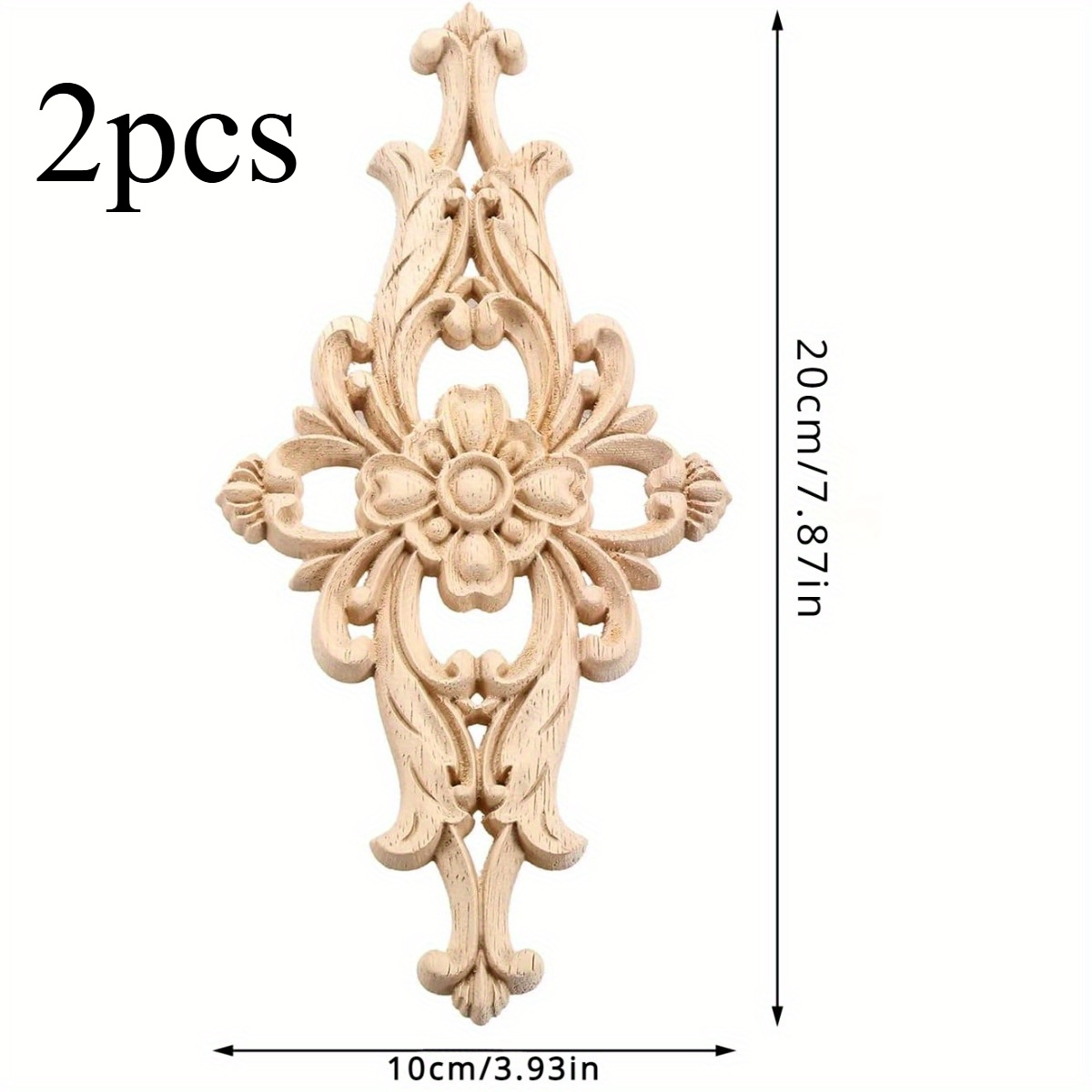 Image of Unpainted Wooden Carved Applique For Furniture Decoration - 2pcs Elegant For Door, Wall, Ceiling, Cabinet, Dresser Decor